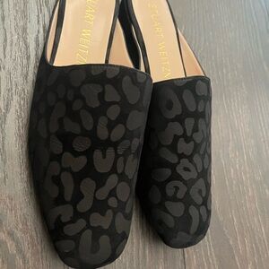 Stuart Weitzman Black Mulearky Leopard Mules shoes size 8